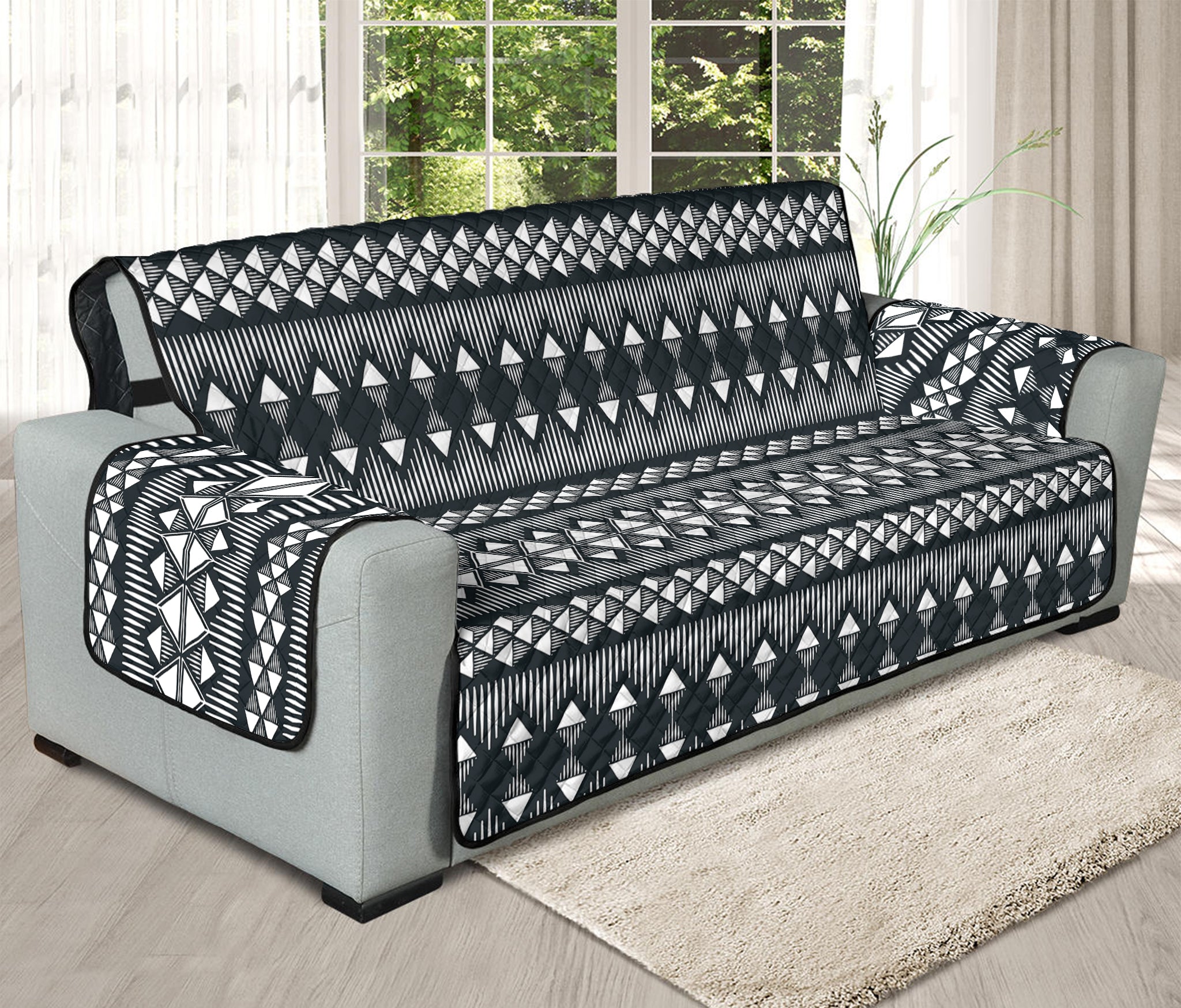 Black And White Tribal Geometric Print Oversized Sofa Protector