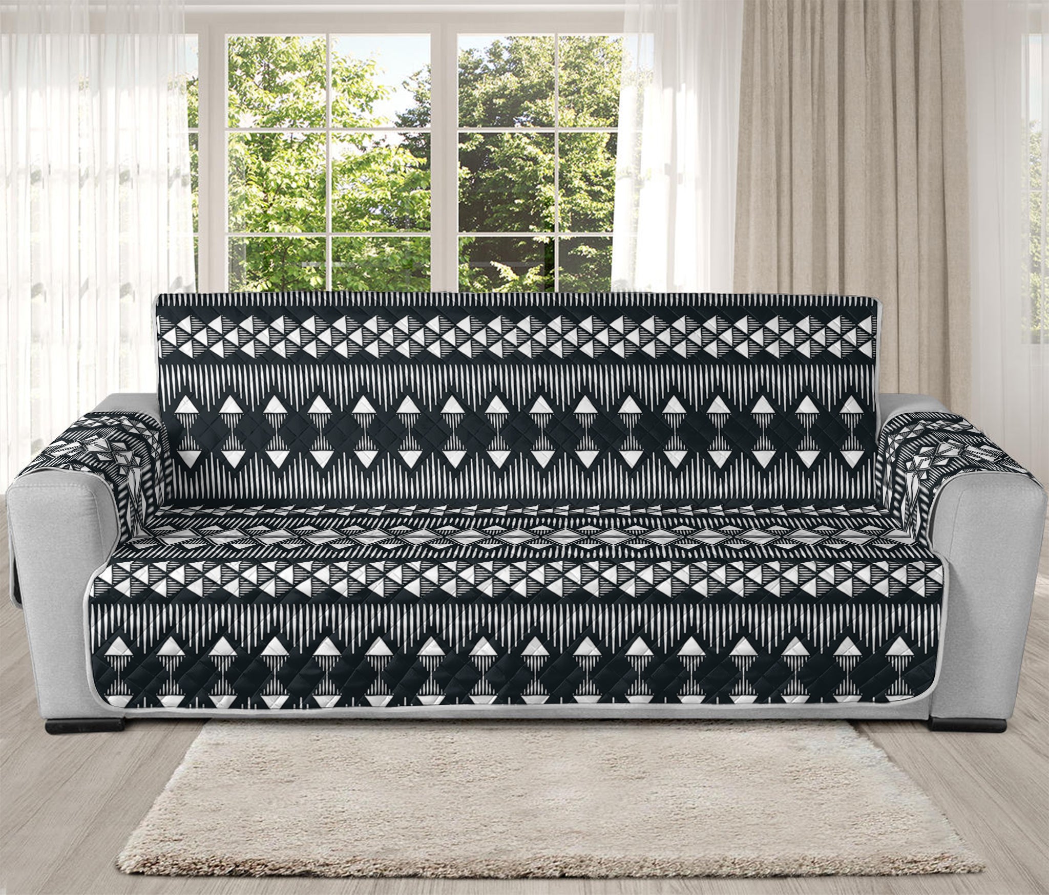 Black And White Tribal Geometric Print Oversized Sofa Protector