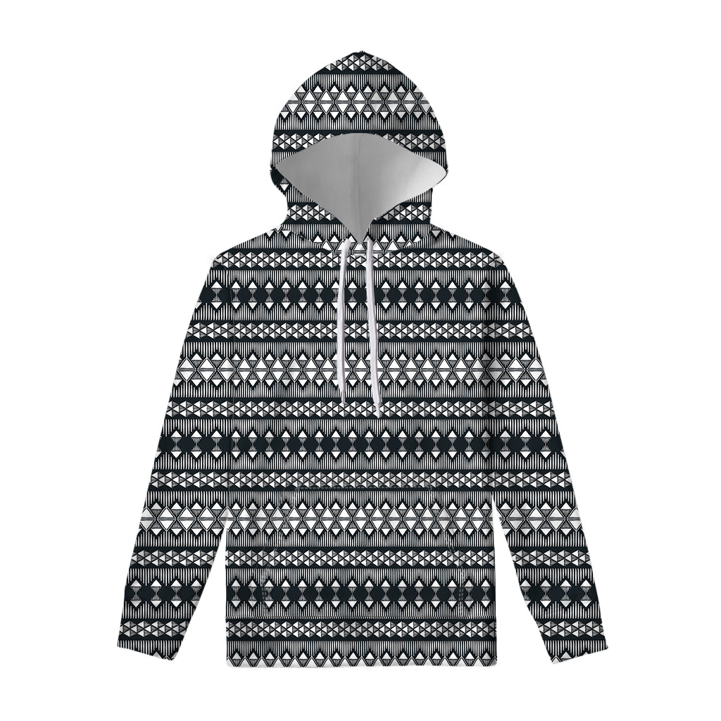 Black And White Tribal Geometric Print Pullover Hoodie