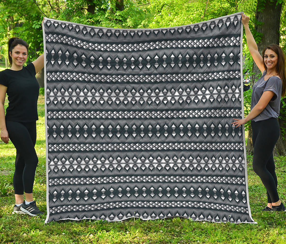 Black And White Tribal Geometric Print Quilt