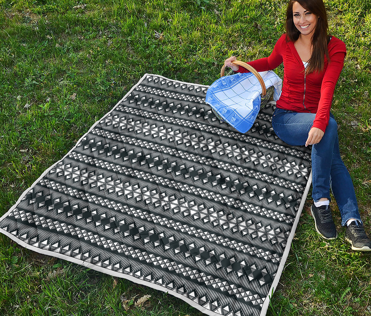 Black And White Tribal Geometric Print Quilt