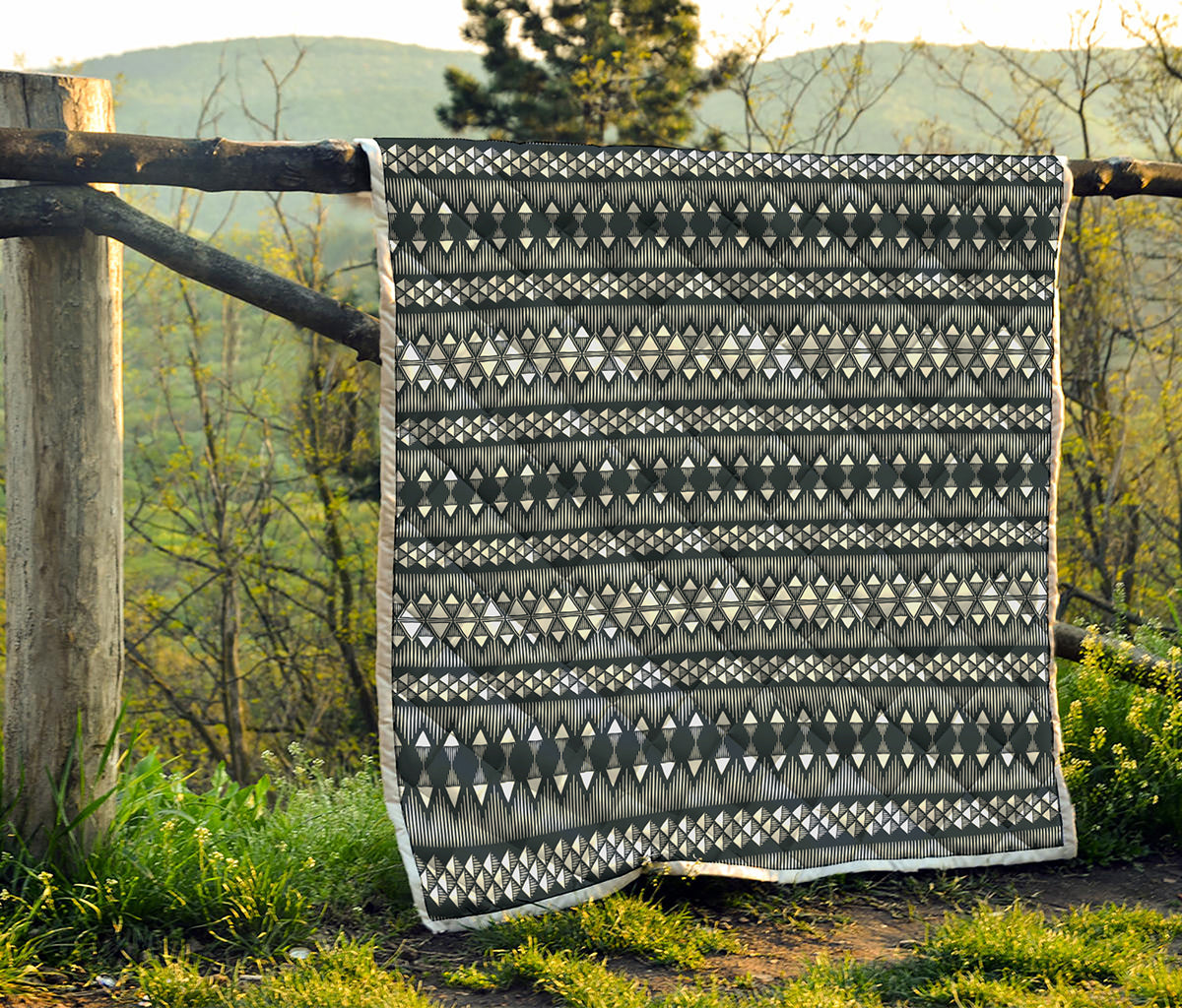 Black And White Tribal Geometric Print Quilt