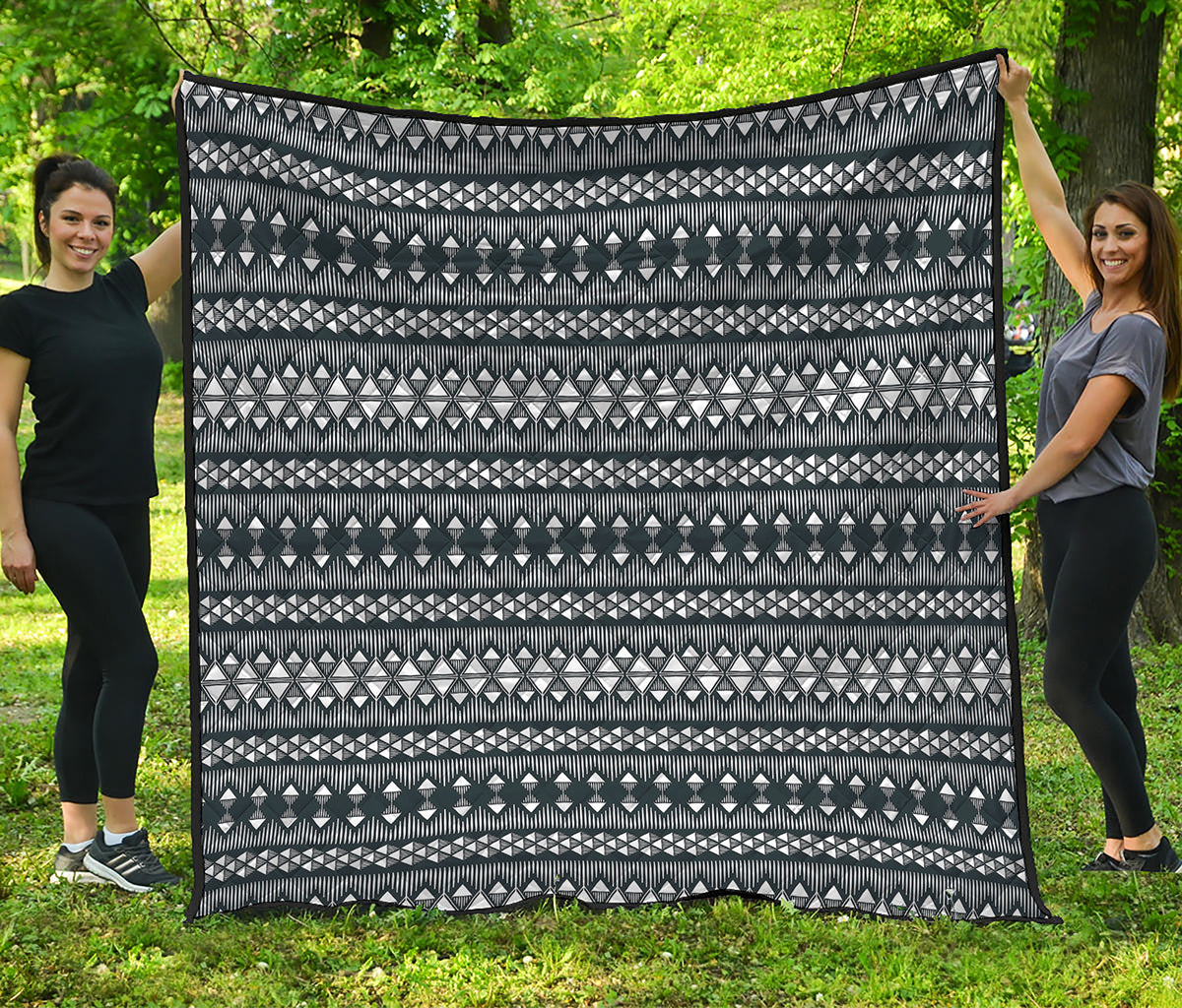 Black And White Tribal Geometric Print Quilt