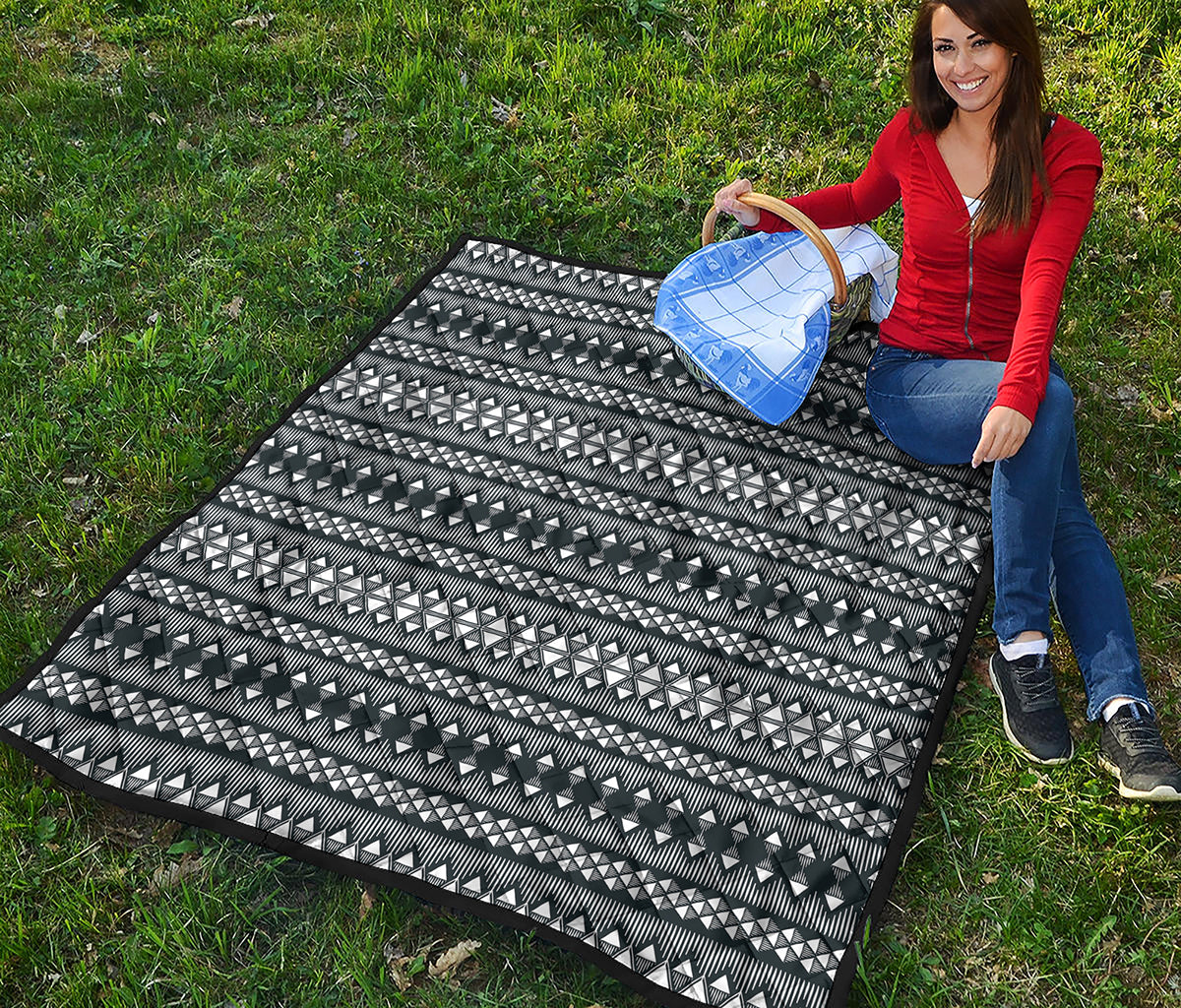 Black And White Tribal Geometric Print Quilt