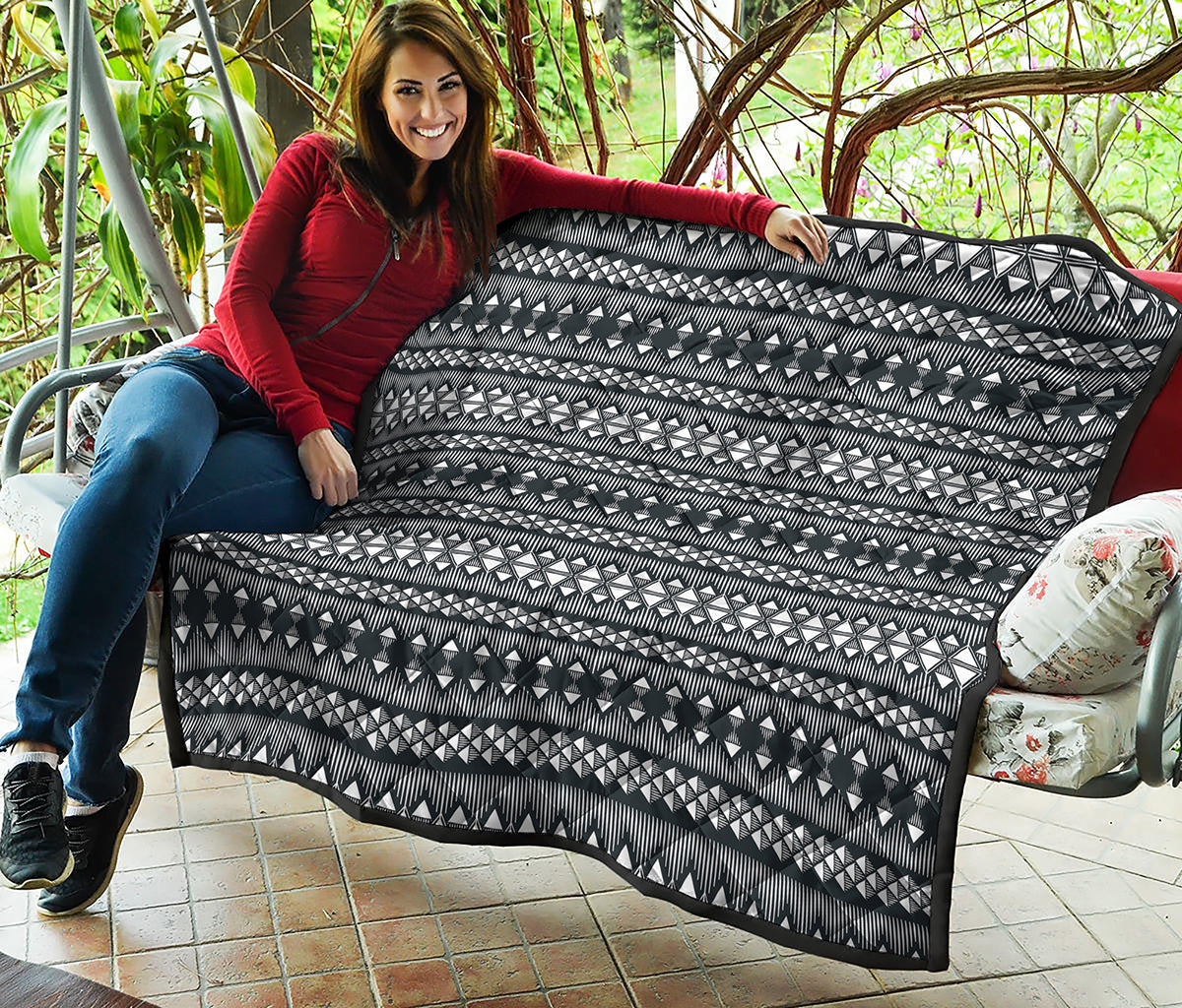 Black And White Tribal Geometric Print Quilt
