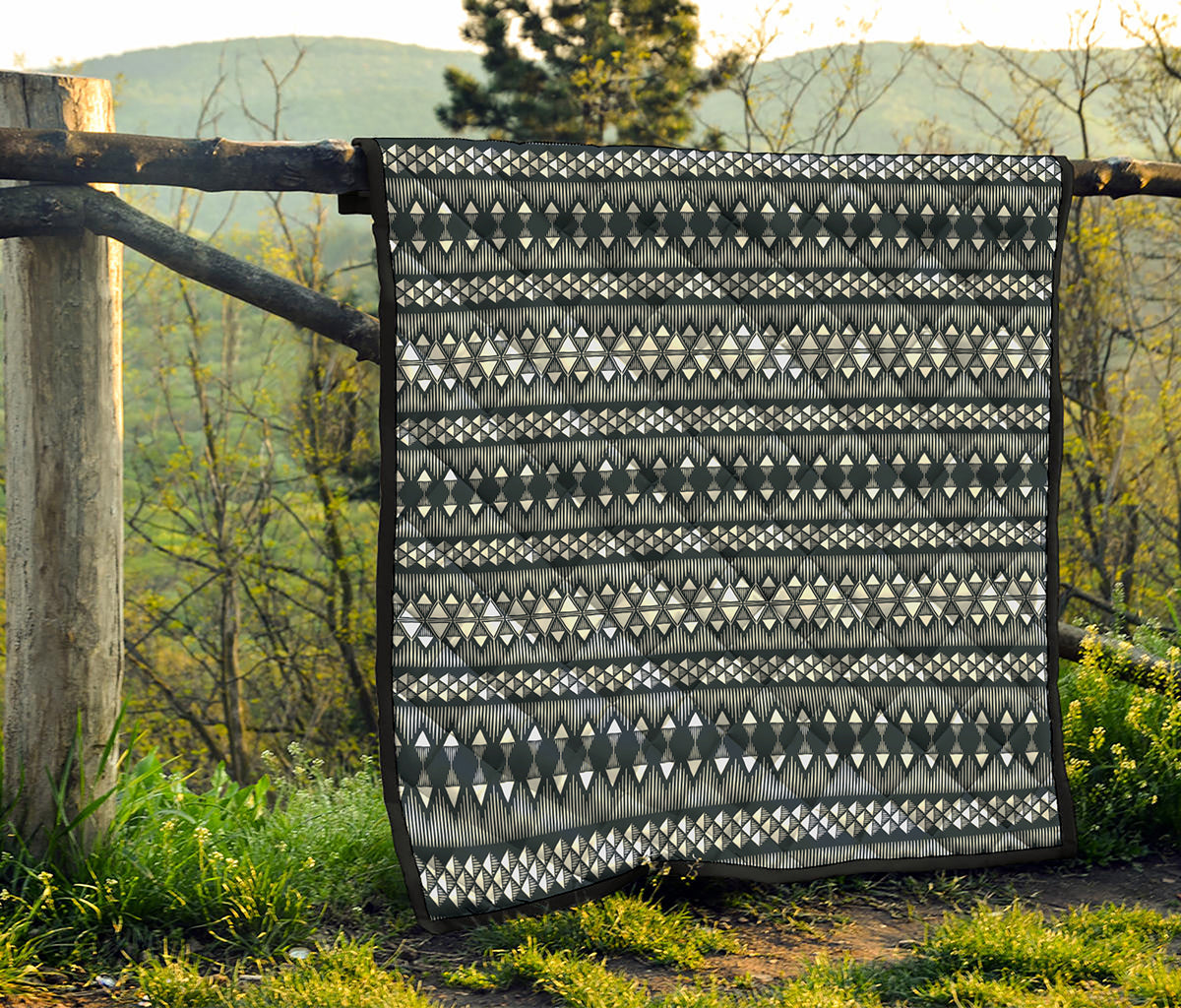 Black And White Tribal Geometric Print Quilt