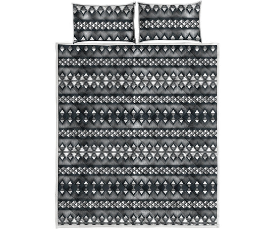 Black And White Tribal Geometric Print Quilt Bed Set