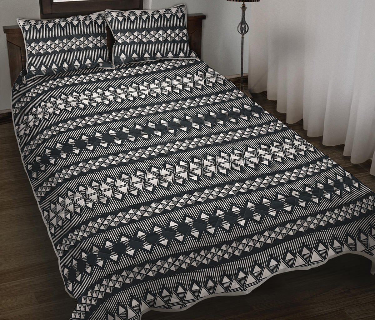 Black And White Tribal Geometric Print Quilt Bed Set