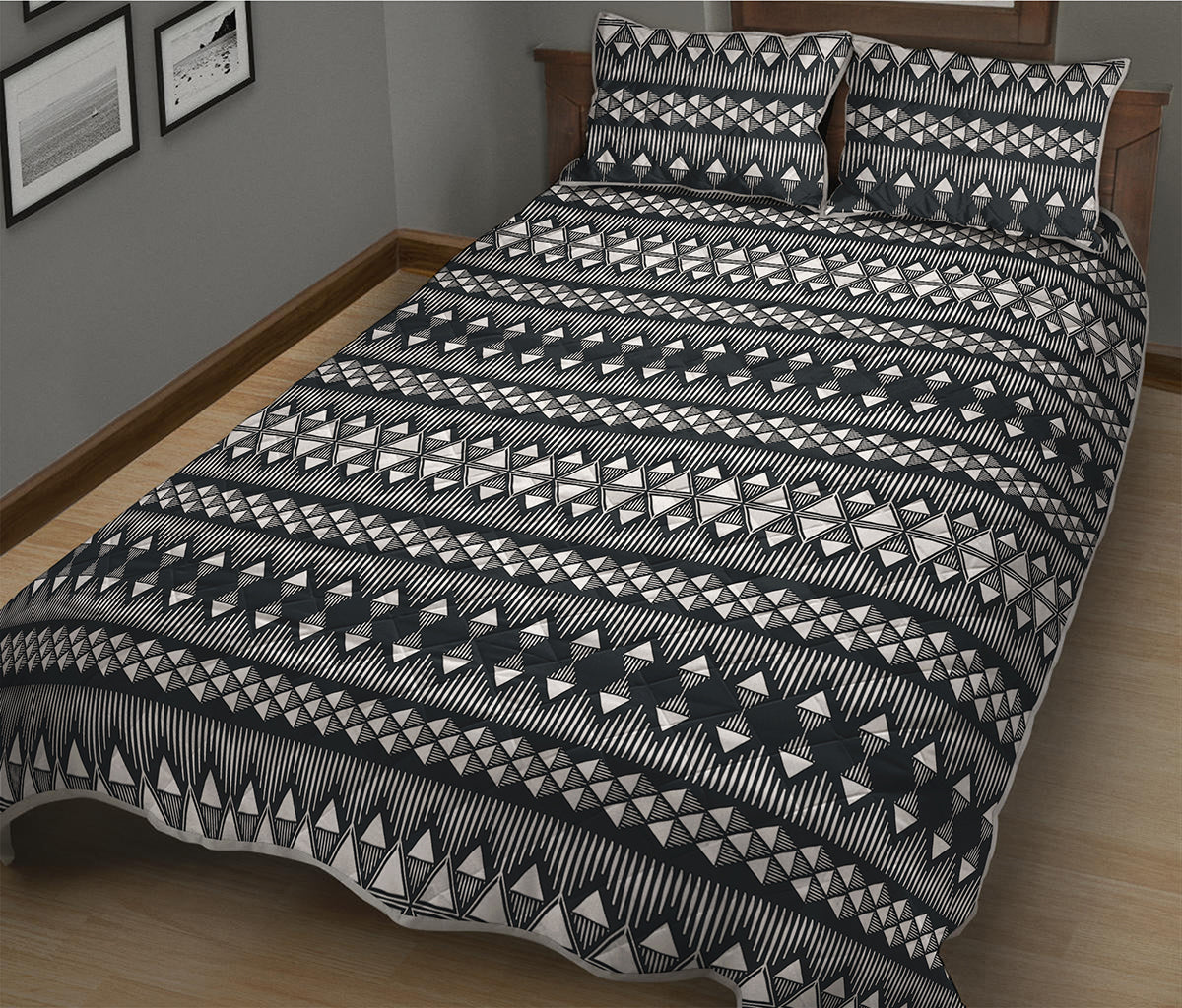 Black And White Tribal Geometric Print Quilt Bed Set