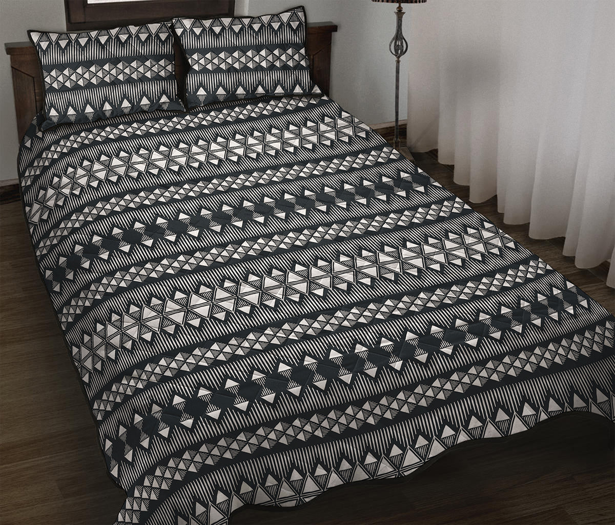 Black And White Tribal Geometric Print Quilt Bed Set