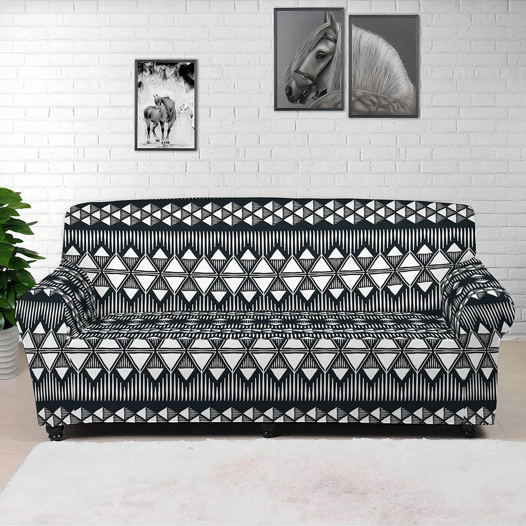 Black And White Tribal Geometric Print Sofa Cover