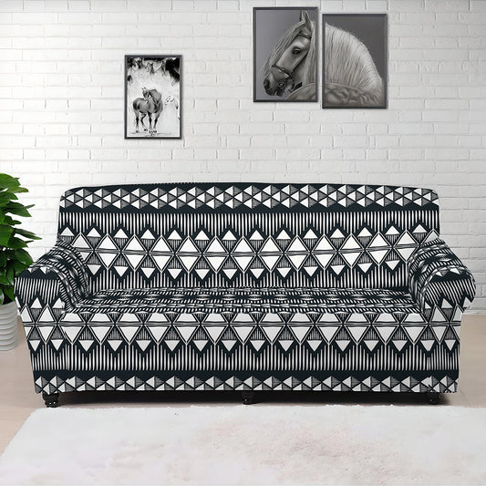 Black And White Tribal Geometric Print Sofa Cover