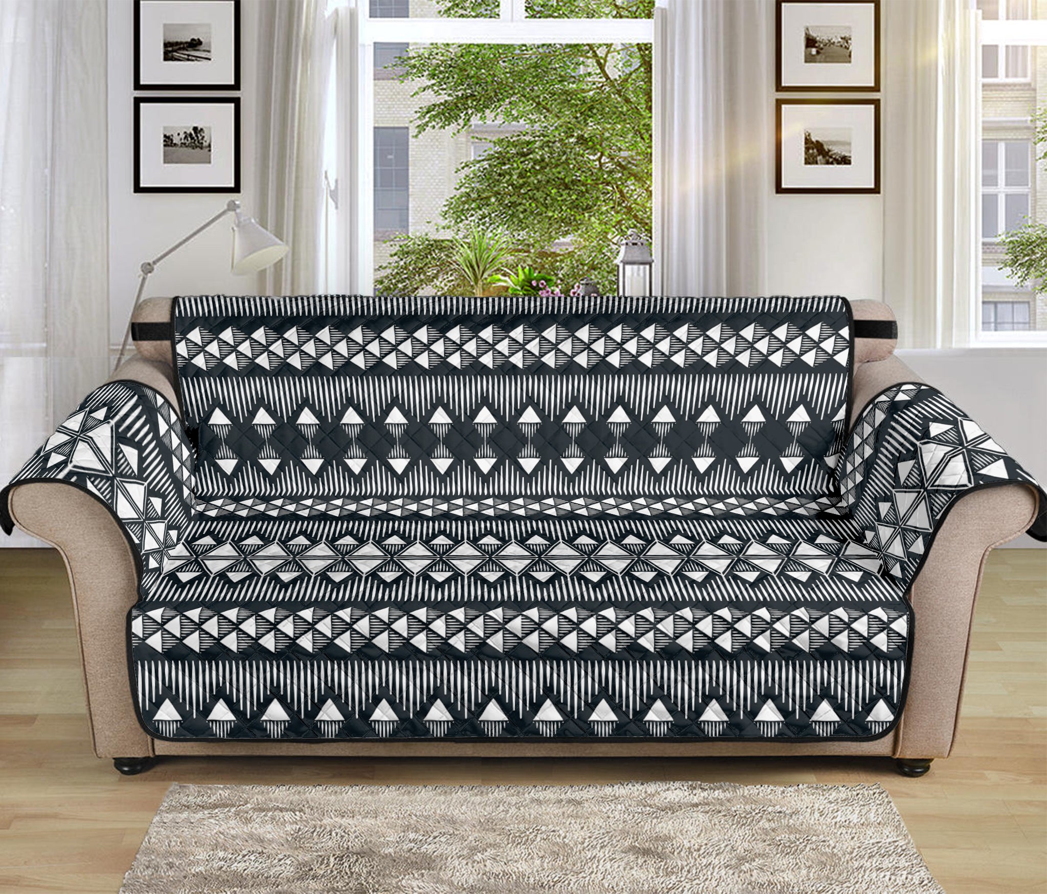 Black And White Tribal Geometric Print Sofa Protector