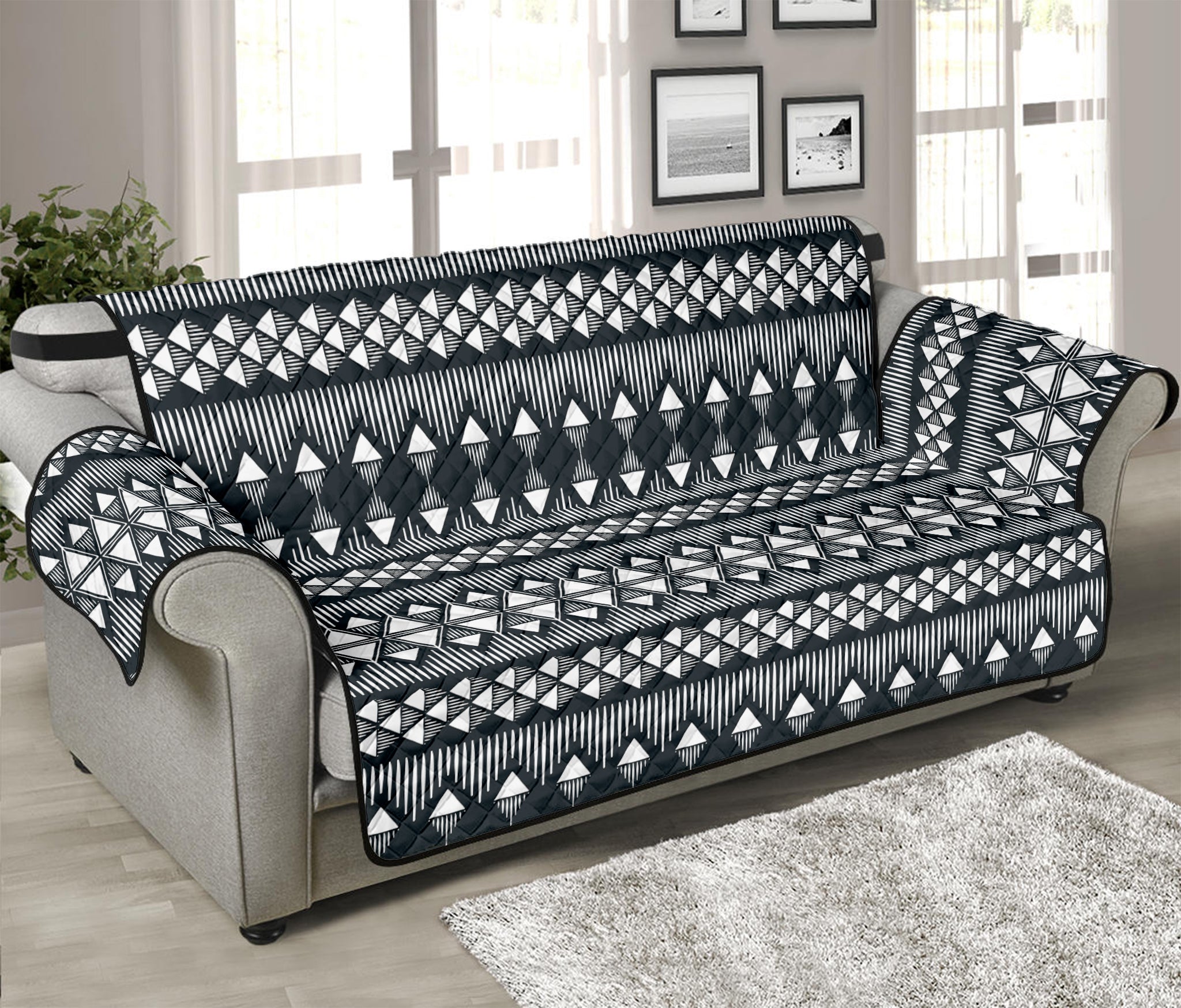 Black And White Tribal Geometric Print Sofa Protector