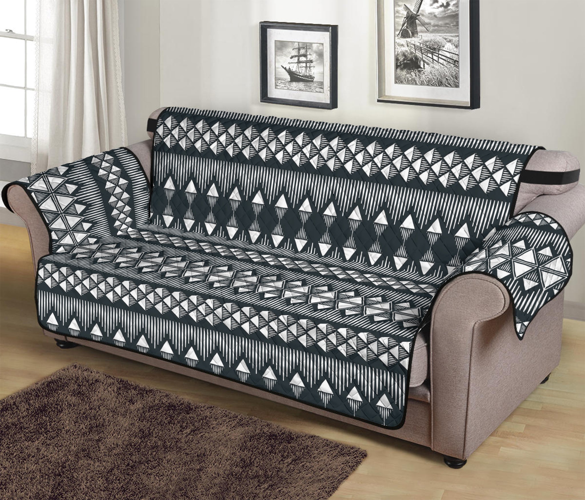 Black And White Tribal Geometric Print Sofa Protector