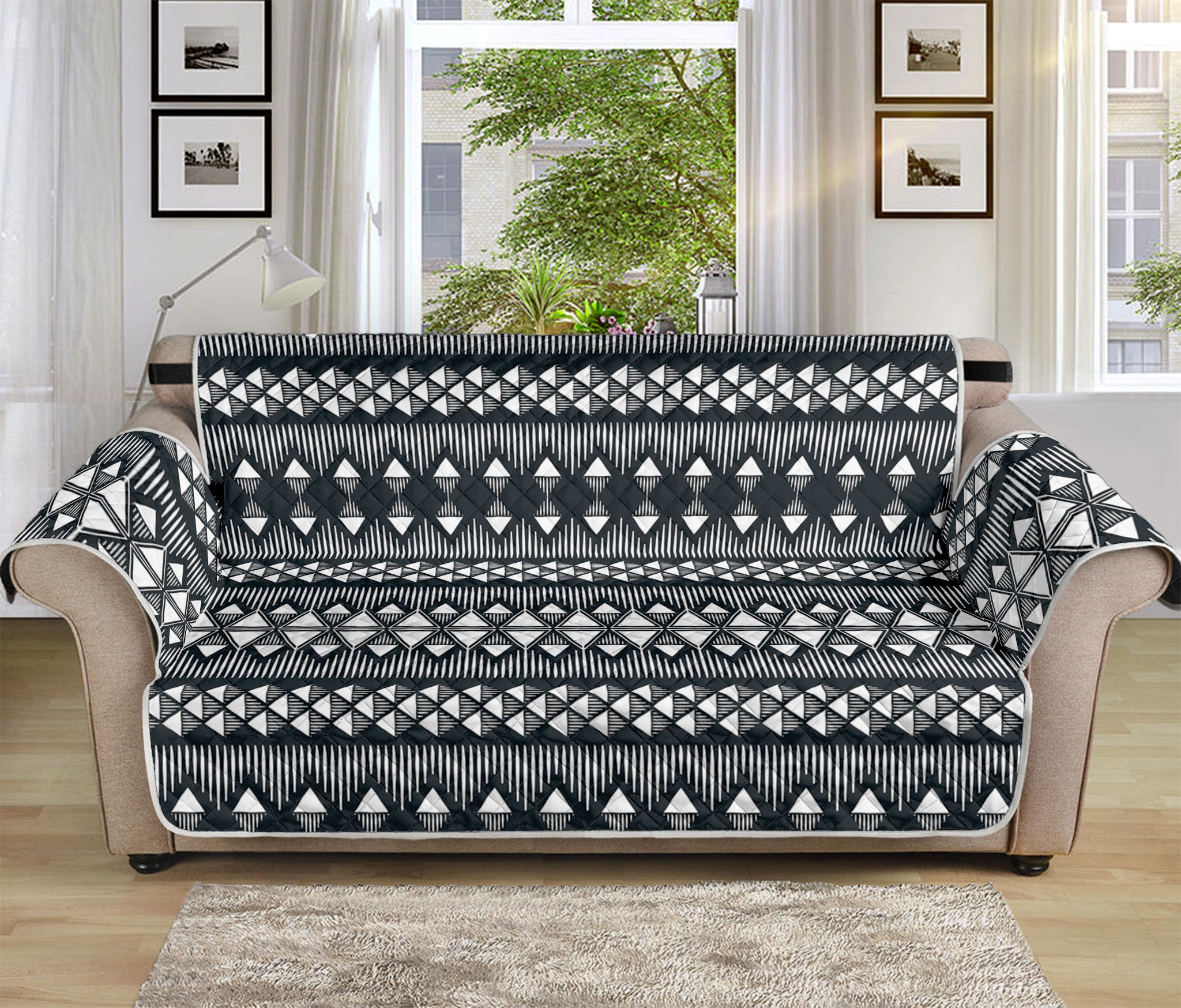 Black And White Tribal Geometric Print Sofa Protector