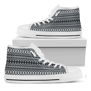 Black And White Tribal Geometric Print White High Top Shoes