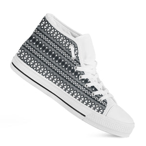 Black And White Tribal Geometric Print White High Top Shoes