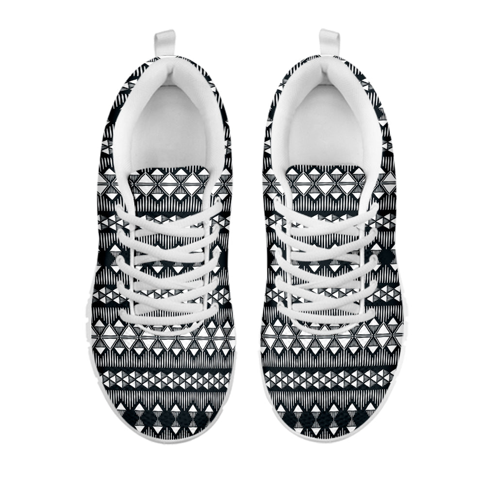 Black And White Tribal Geometric Print White Sneakers