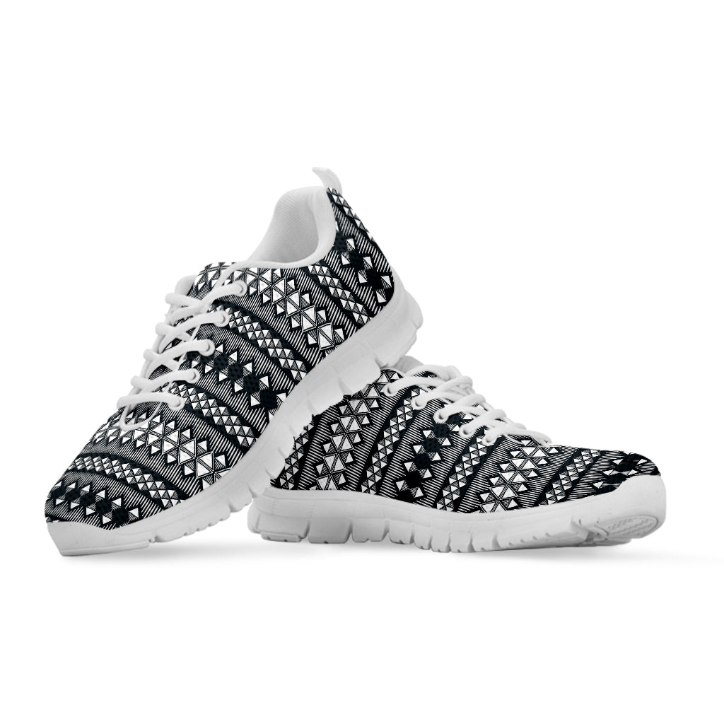 Black And White Tribal Geometric Print White Sneakers