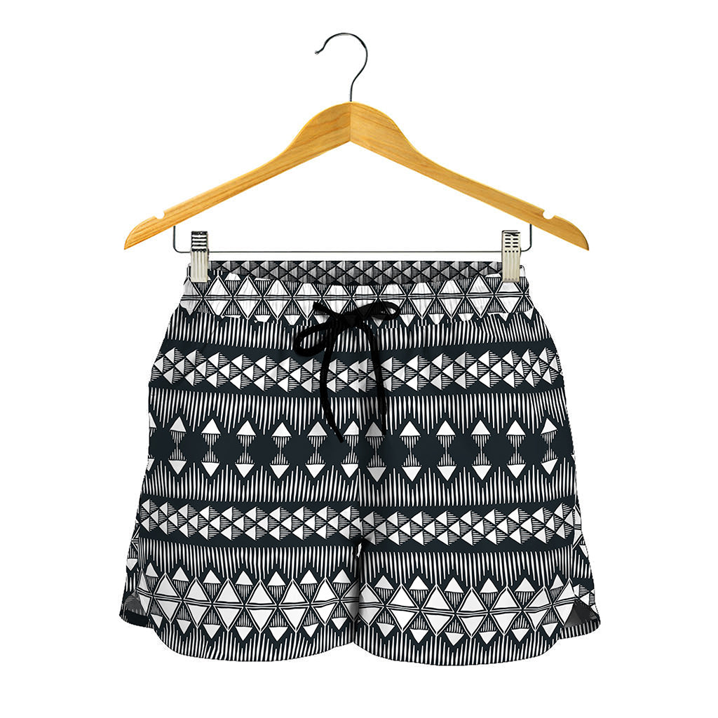 Black And White Tribal Geometric Print Women's Shorts