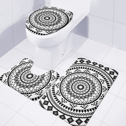 Black And White Tribal Mandala Print 3 Piece Bath Mat Set