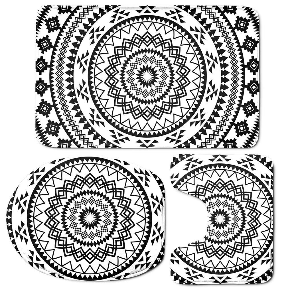 Black And White Tribal Mandala Print 3 Piece Bath Mat Set