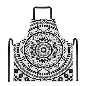 Black And White Tribal Mandala Print Apron