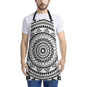 Black And White Tribal Mandala Print Apron