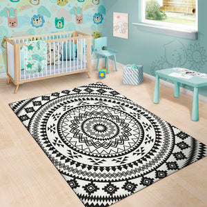 Black And White Tribal Mandala Print Area Rug