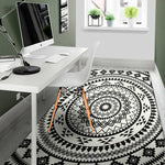 Black And White Tribal Mandala Print Area Rug