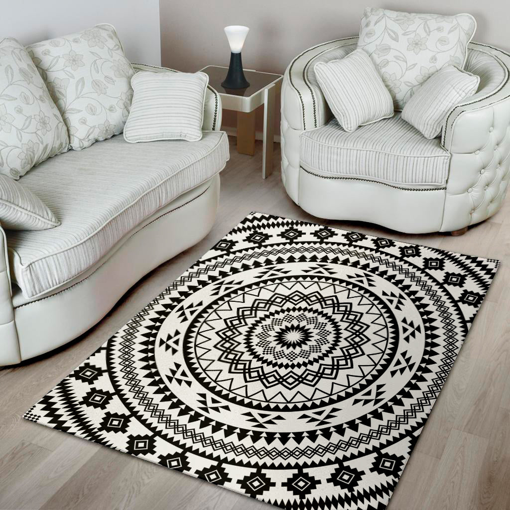 Black And White Tribal Mandala Print Area Rug