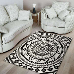 Black And White Tribal Mandala Print Area Rug