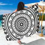 Black And White Tribal Mandala Print Beach Sarong Wrap