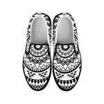 Black And White Tribal Mandala Print Black Slip On Shoes