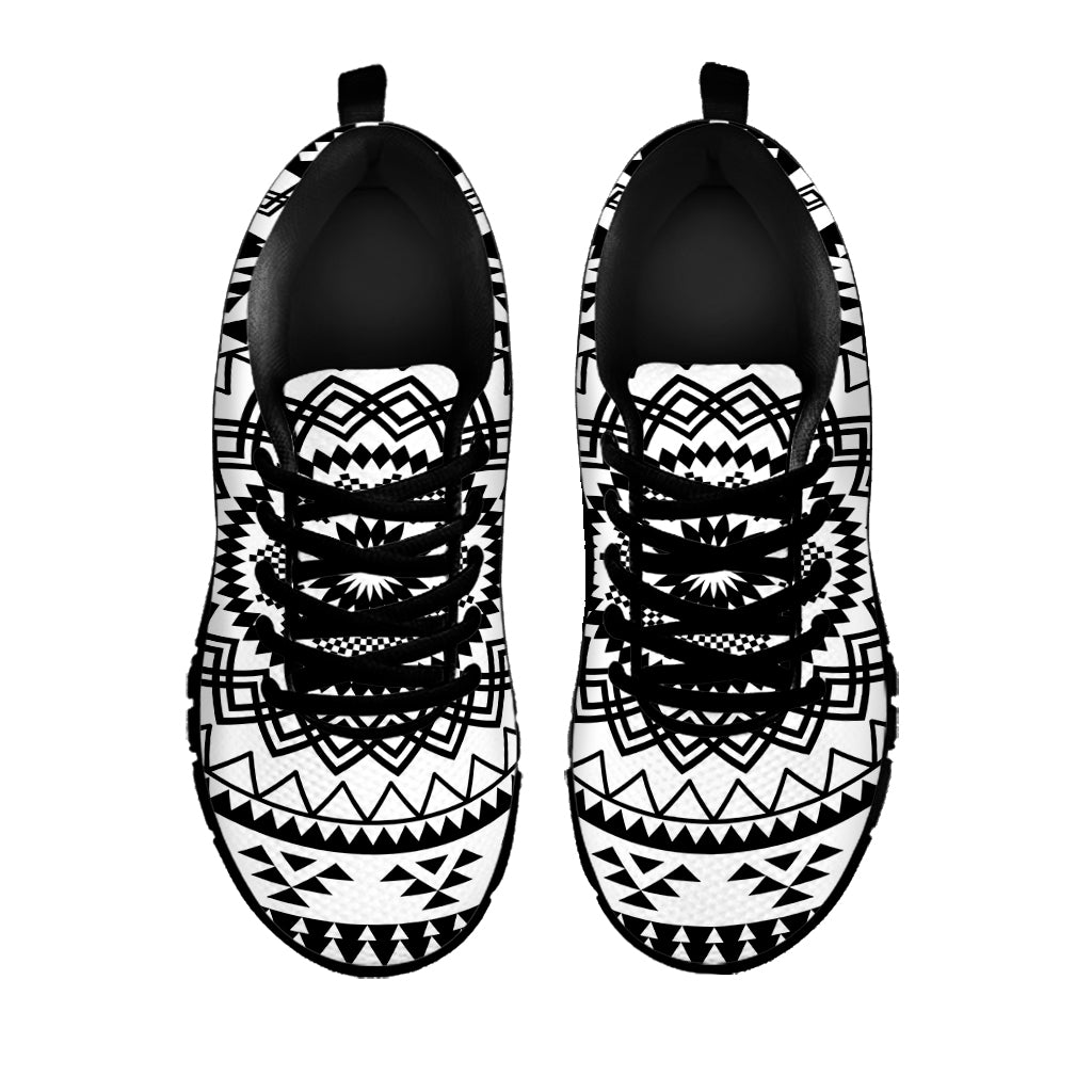 Black And White Tribal Mandala Print Black Sneakers