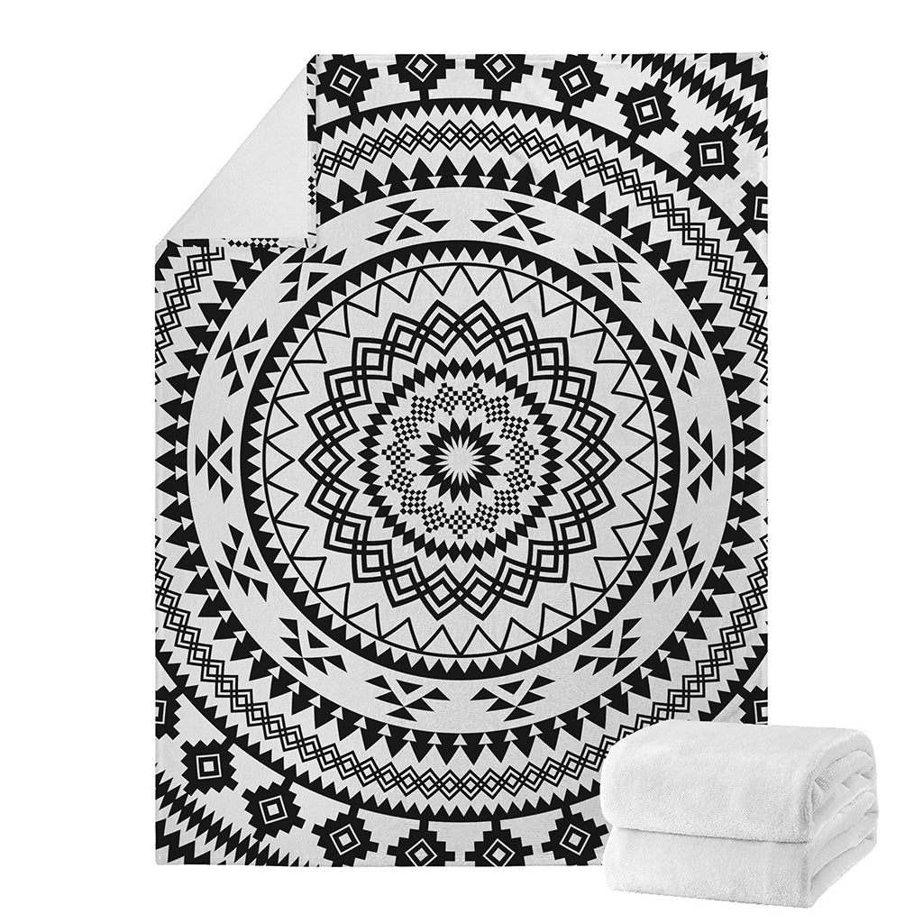 Black And White Tribal Mandala Print Blanket