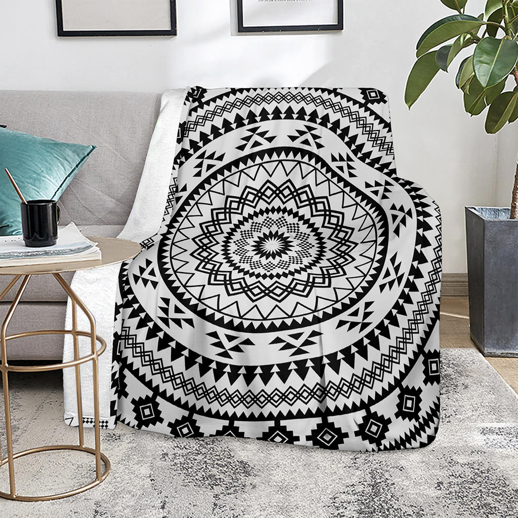 Black And White Tribal Mandala Print Blanket