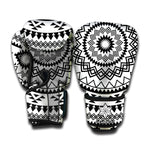 Black And White Tribal Mandala Print Boxing Gloves