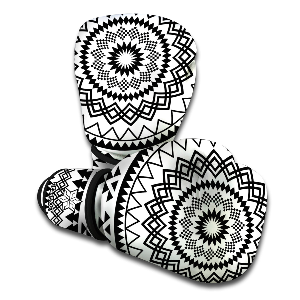 Black And White Tribal Mandala Print Boxing Gloves