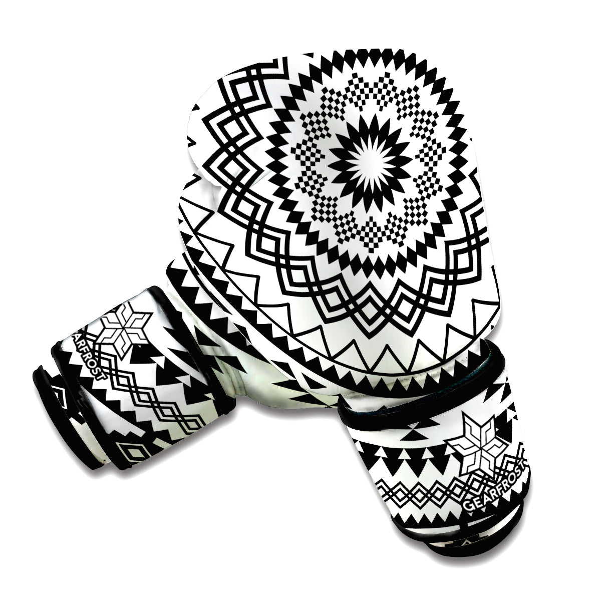 Black And White Tribal Mandala Print Boxing Gloves