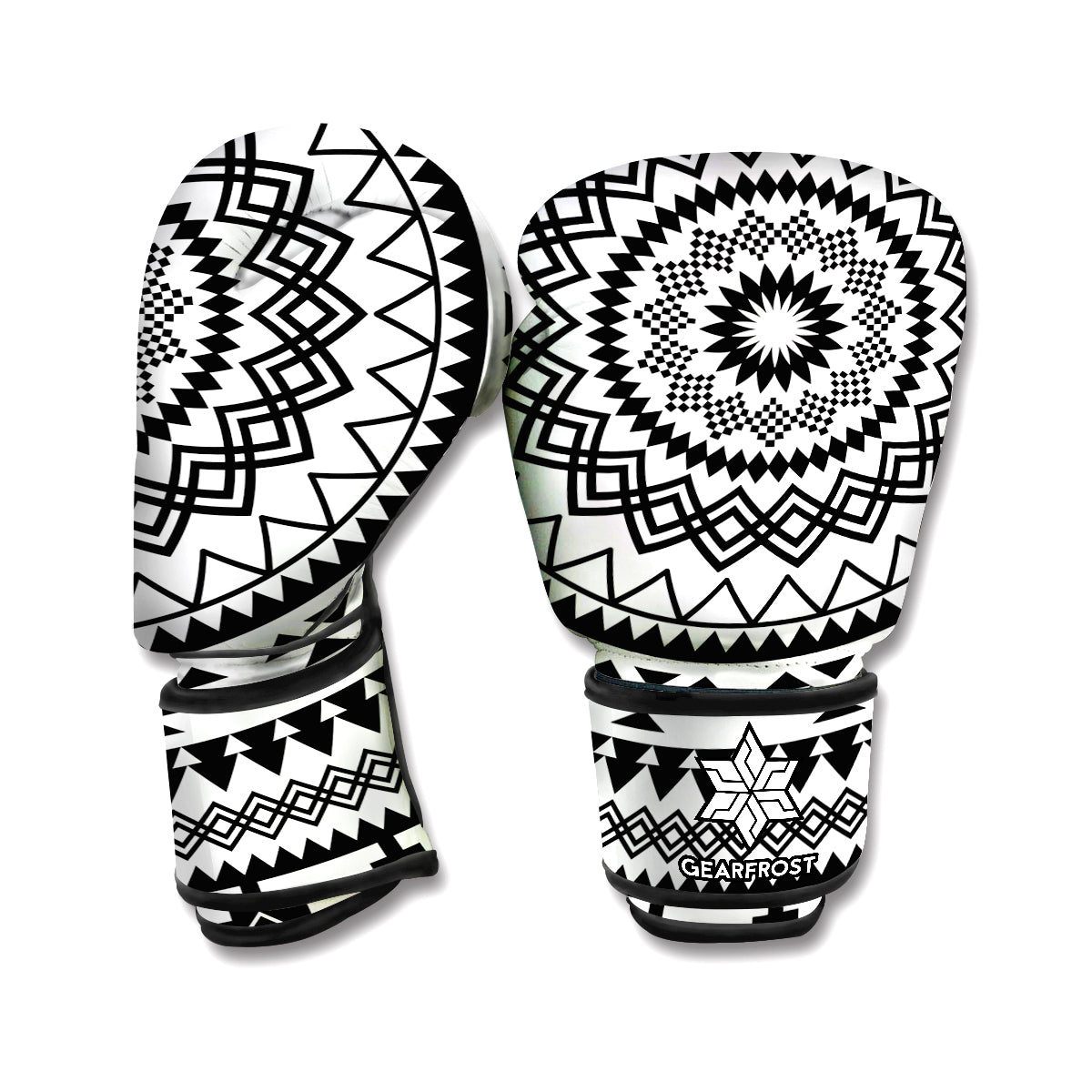 Black And White Tribal Mandala Print Boxing Gloves