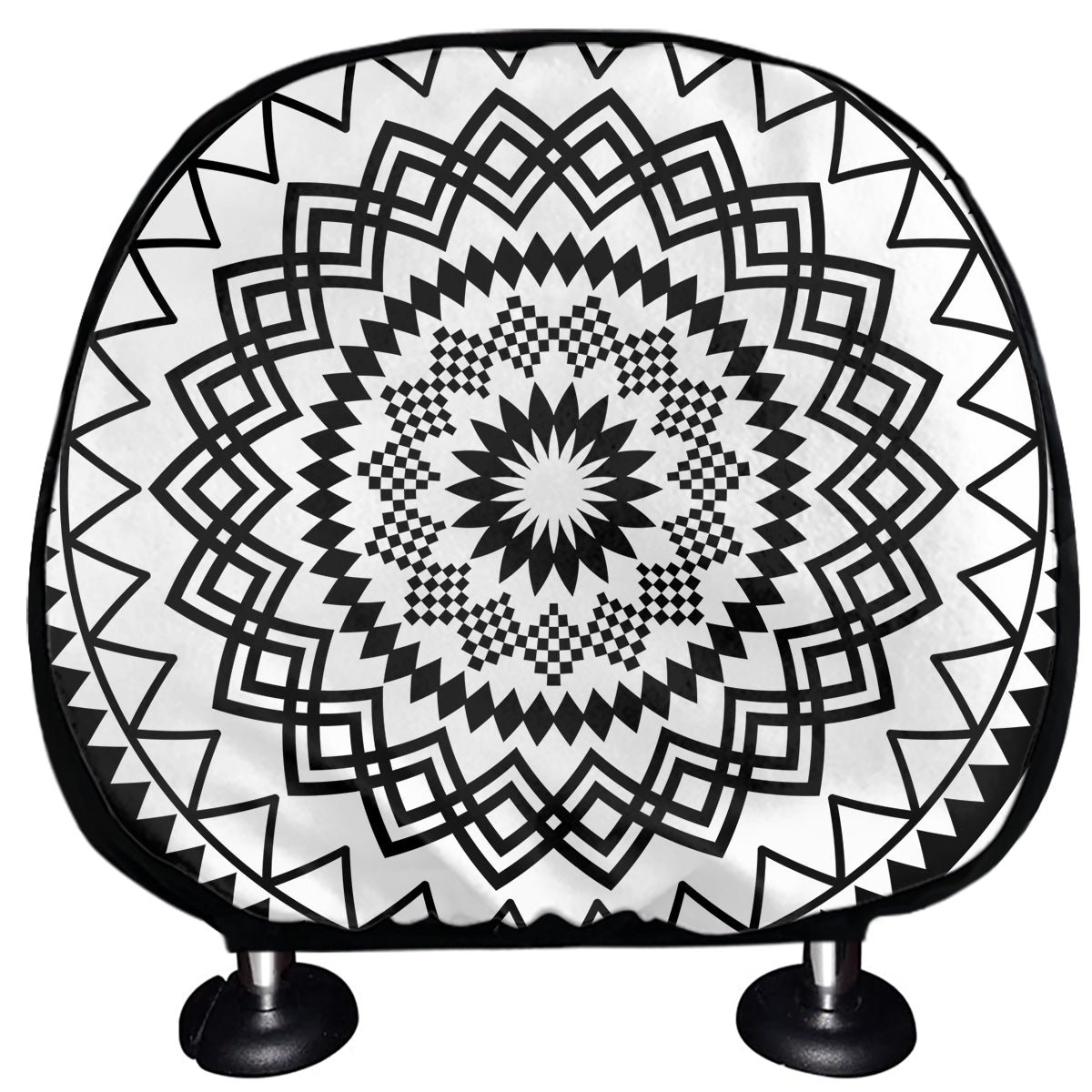Black And White Tribal Mandala Print Car Headrest Covers