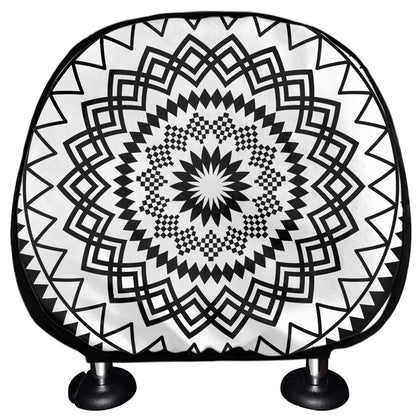 Black And White Tribal Mandala Print Car Headrest Covers