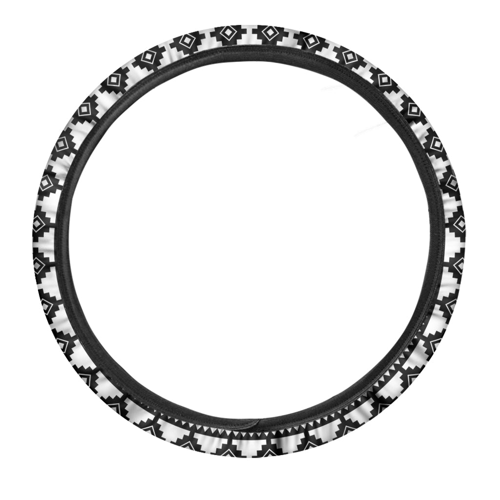 Black And White Tribal Mandala Print Car Steering Wheel Cover