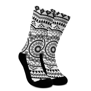 Black And White Tribal Mandala Print Crew Socks