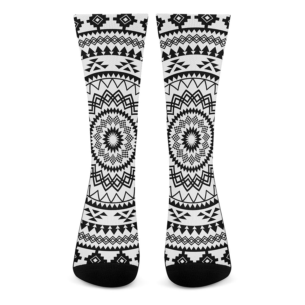 Black And White Tribal Mandala Print Crew Socks