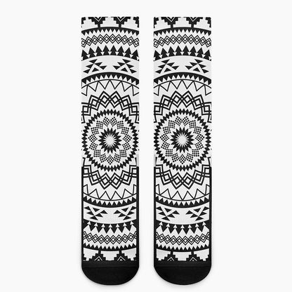Black And White Tribal Mandala Print Crew Socks