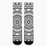 Black And White Tribal Mandala Print Crew Socks