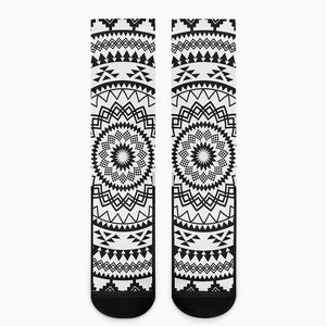 Black And White Tribal Mandala Print Crew Socks